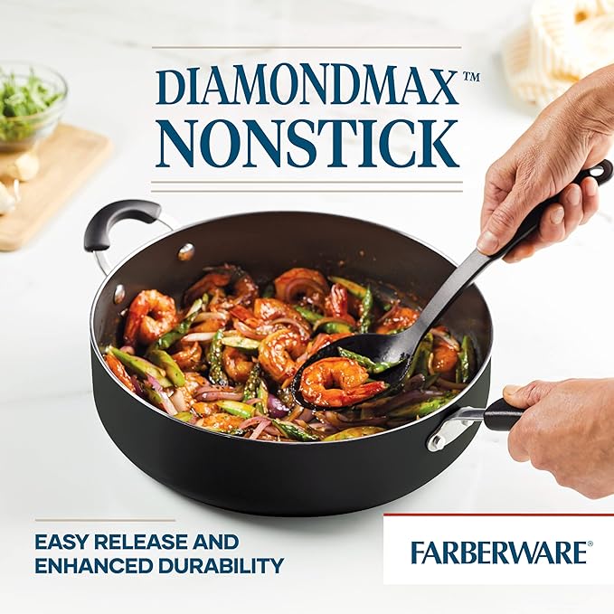 Farberware Cookstart DiamondMax Nonstick Jumbo Cooker with Lid and Helper Handle Dishwasher Safe 6 Quart Black