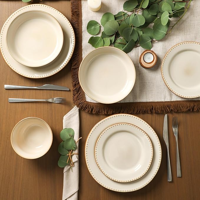 Stone Lain Comet 12-Piece Dinnerware Set Stoneware Plates and Bowls Set Dishwasher and Microwave Safe Dish Set for 4 Cream