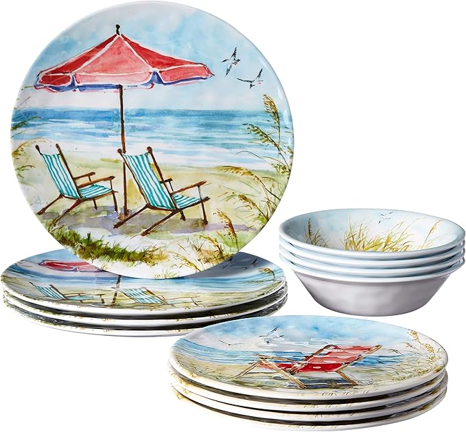 Ocean View 12 pc Melamine Dinnerware Set Service for 4