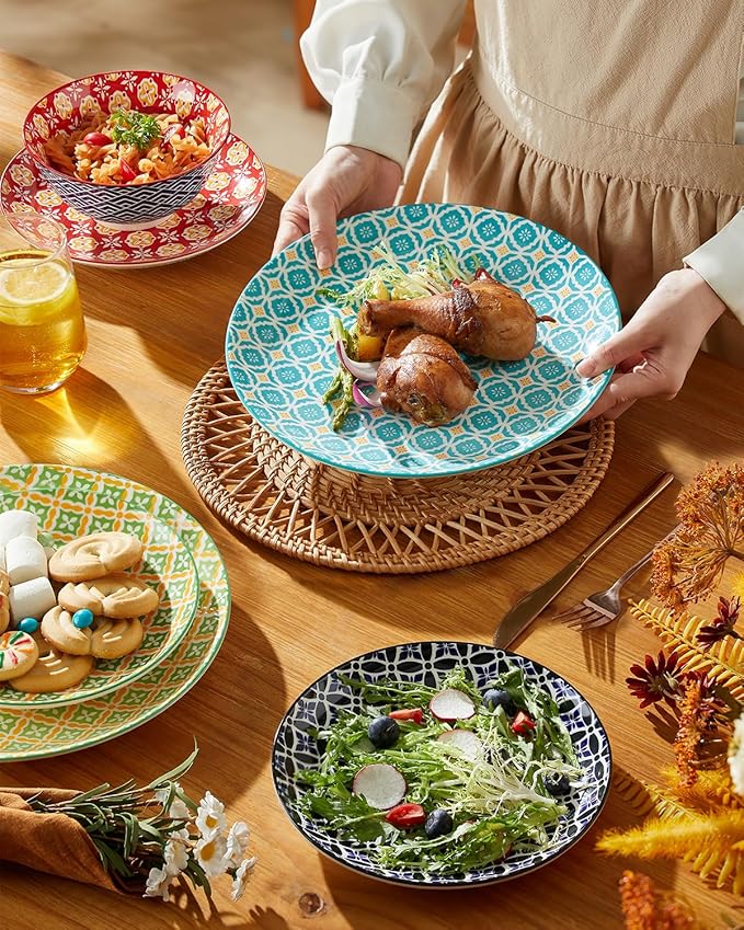 Ceramic Dinnerware Sets for 4 12 Pieces Plates and Bowls Set with Vibrant Color Stoneware Dishes Set Dishwasher &amp Microwave Safe