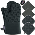 KEGOUU Oven Mitts and Pot Holders 6pcs Set Kitchen Oven Glove High Heat Resistant 500 Degree Extra Long Oven Mitts and Potholder with Non-Slip Silicone Surface for Cooking (Deep Green)