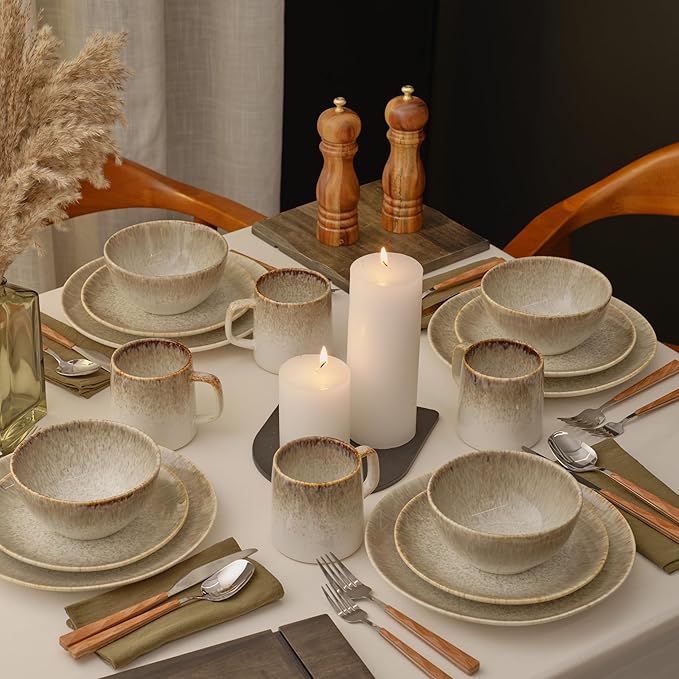 Yellowstone 4-Piece Rainwater Salad Plate Set – Durable Stoneware Plates with Reactive Glaze Finish 8.25-Inch Diameter Microwave Dishwasher &amp Oven Safe – Rustic Modern Everyday Dinnerware