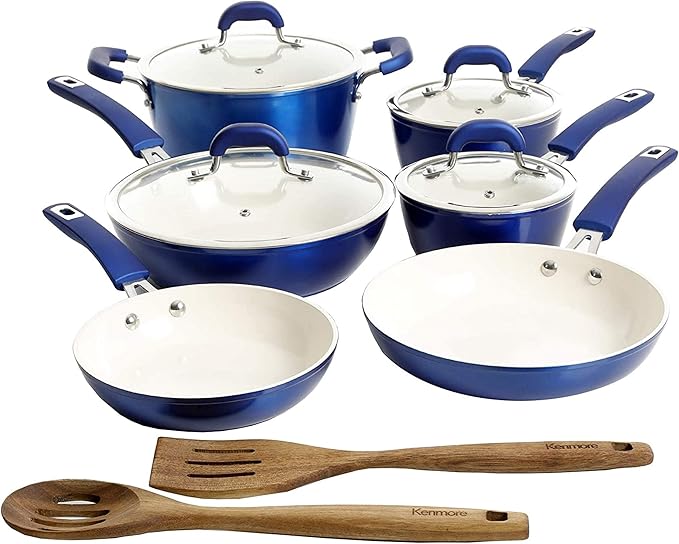 Unknown1 Ceramic Coated Nonstick Cookware Set- Blue 12 Piece Induction Safe