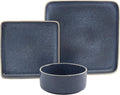 Tabletops Gallery Madison Fashion Dinnerware Collection- Square Contemporary Modern Reactive Glaze Dinner Salad Plate Bowl 4 Place Setting 12 Piece Madison Dinnerware set in Speckled Blue
