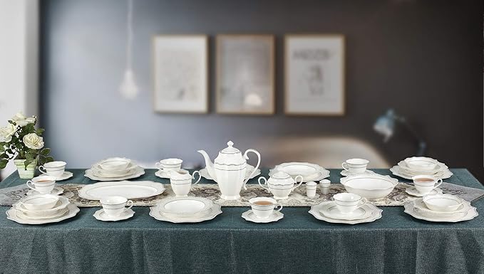 Lorren Home Trends Lace-57 Dinnerware Set for Entertaining One Size Silver