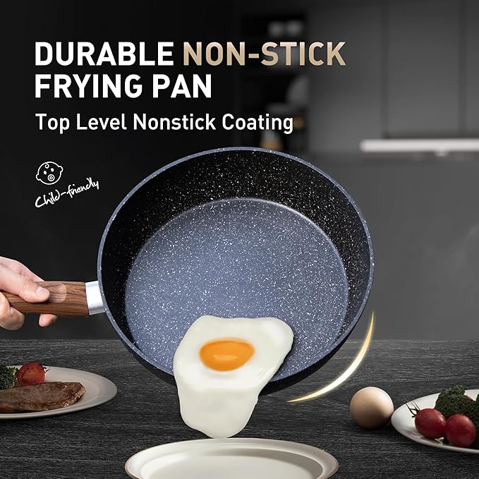 MAISON ARTS 17 Piece Pots and Pans Set Non Stick Kitchen Cookware Sets with Nonstick Granite Stone Coating Suitable for Induction Cooktops Black