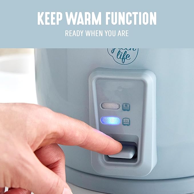 GreenLife Rice Cooker with Removable PFAS-Free Ceramic Nonstick Pot 3-Cups Uncooked/6-Cups Cooked Grains &amp Oatmeal Multicooker Compact One-Switch Design Auto Keep Warm Easy Clean Blue Haze