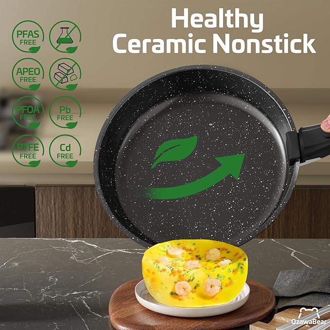 26 Pcs Pots and Pans Set Non Stick Ceramic Cookware Set Non Toxic with Detachable Handles Healthy Induction Cookware Oven Safe RV Kitchen Set PFAS PFOA &amp PTFE Free Black
