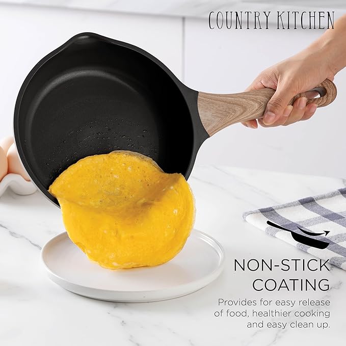 Country Kitchen Pots and Pans Set Nonstick Cast Aluminum Kitchen Cookware Set with Utensils 14 Pcs Non Stick Cooking Set w/Frying Pans &amp Saucepans Grey