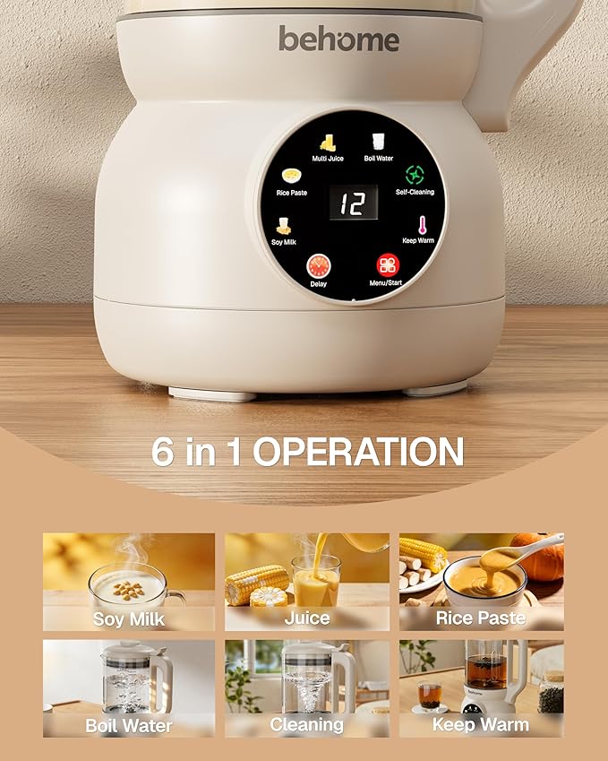 Behome Nut Milk Maker – Glass Plant Milk Machine for Almond Oat &amp Soy Milk Self-Cleaning Vegan Milk Maker with No-Soak Beans Delay Start &amp Keep Warm Dairy-Free Beverage Maker 110V