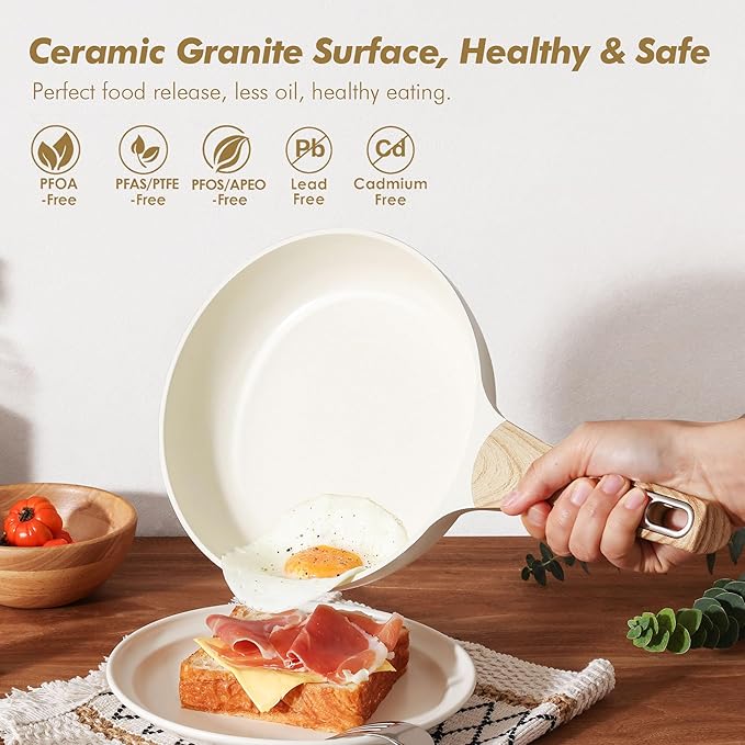 SENSARTE Ceramic Cookware Sets Pots and Pans Set Non stick Granite Induction Cookware Non toxic Healthy Non Stick Kitchen Cooking Set with Frying Pans Set PFAS PTFE PFOA PFOS Free14 Pcs