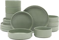 Gibson Elite Deerfield 16-Piece Stoneware Dinnerware Set – Matte Green Stackable Plates and Bowls Reactive Glaze Finish Service for 4 – Microwave &amp Dishwasher Safe