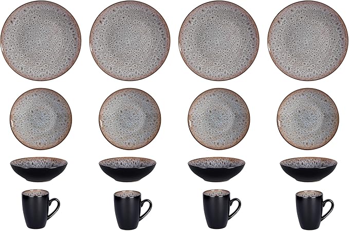 Stoneware Dinner Set Reactive Glaze (16pc Set Beige)