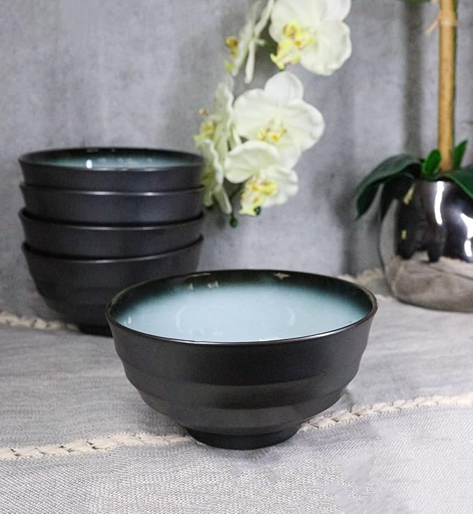 Ebros Gift Blue Sky Stars Artistic Seikai Porcelain Collection Dinnerware Serveware Kitchenware Set Asian Japanese Dining Restaurant Supply (Pack Of 5 Medium Soup Salad Rice Bowls 24oz)