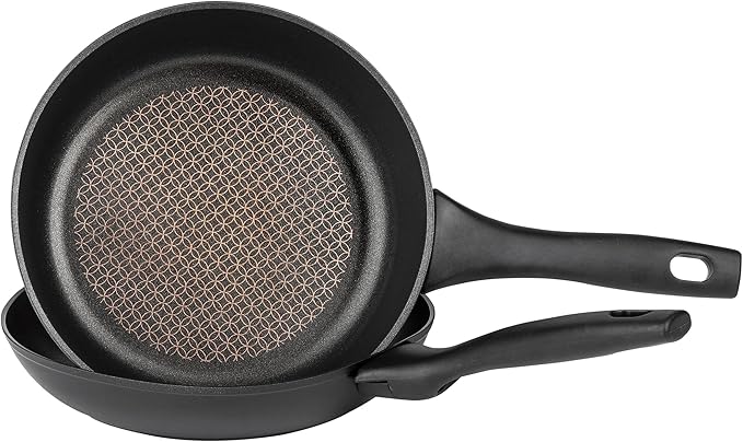 Prestige x Nadiya Non Stick Frying Pan Set of 2 with Universal Glass Lid &amp Stay Cool Handles - Stackable Induction Frying Pans 24cm &amp 26cm Oven and Dishwasher Safe Black