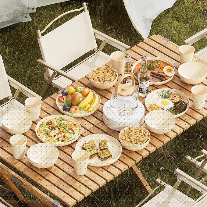 18PCS Wheat Straw Dinnerware Sets Unbreakable Reusable Dinnerware Set for 6 Microwave Dishwasher Safe Dinnerware for Outdoor Camping Dishes
