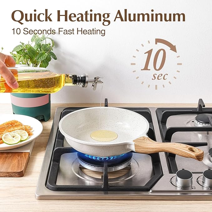 Ceramic Nonstick Pots and Pans Set 11Pcs Healthy Non Stick Cookware Set with Pots Protectors Induction Kitchen Cookware Sets White
