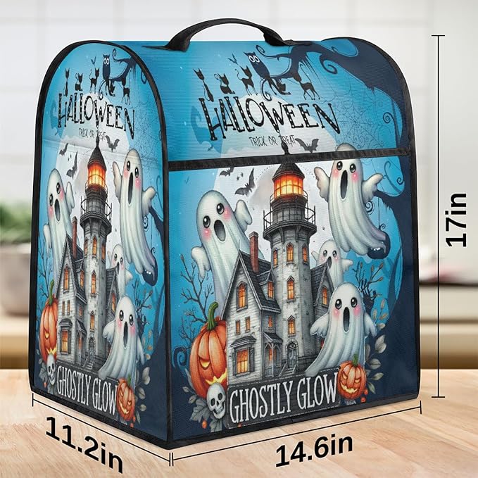cfpolar Kitchen Aid Mixer Cover Compatible with 6-8 Quarts Halloween Ghost Castle Pumpkin Moon Stand Mixer Cover Kitchen Aid Mixers Accessories Appliance Organizer Bag Dust Covers with Zipper Pocket