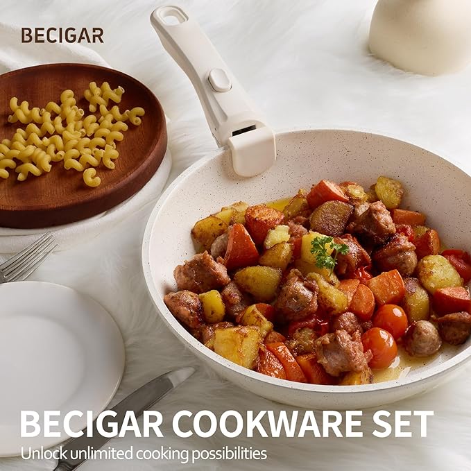 23PCS Ceramic Pots and Pans SetNonstick Removable Handle Pots and Pans Set Stackable Pan Set Ceramic Nonstick Pan Non Stick for Easy Cooking