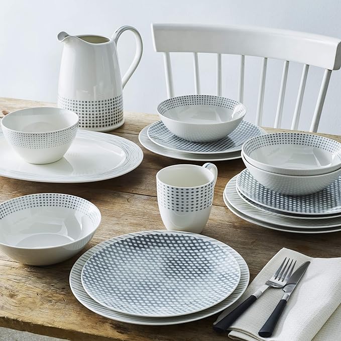 Noritake Grey Hammock 12-Piece Coupe Dinnerware Set Service for 4