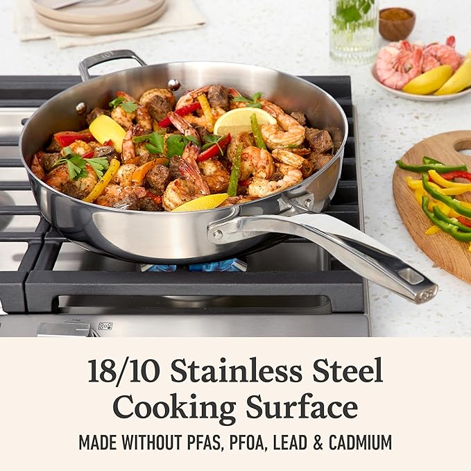 Calphalon Premier Polished 5-Ply Stainless Steel Cookware Set w/Turbo Heat Tech 8 Piece Includes Frying Pans Pots and Pans Set Induction Oven Safe 500F PFOA Free Polished Stainless Silver