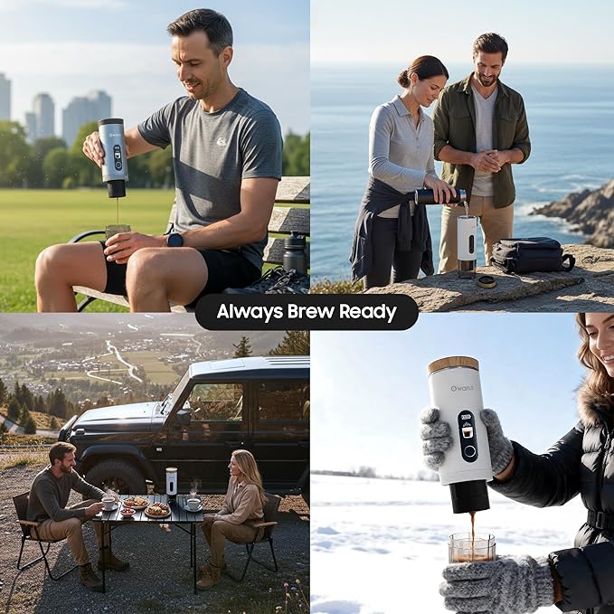 Electric Portable Espresso Machine 20 Bar Travel Coffee Maker Self-Heating with 9000mAh Battery Compatible with Ground Coffee &amp NS Capsule for Camping Car RV Hiking (Silver)