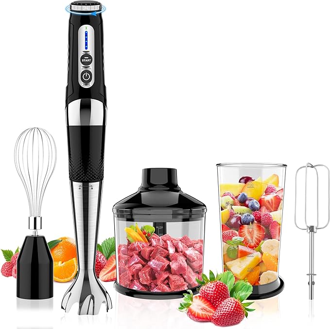Toogel Cordless Immersion Blender 4-in-1 Electric Hand Blender with 21-Speed &amp 3-Angle Adjust USB Rechargeable BPA-Free &amp Dishwasher Safe for Baby Food Smoothies Soup (Black)