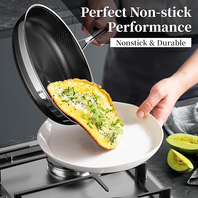 Innerwell Nonstick Frying Pans 8 Inch Hybrid Tri-Ply Stainless Steel Frying Pan Skillet Titanium Ceramic Nonstick Cooking PanPFAS/PFOA/PTFE FreeCompatible with All Cooktops