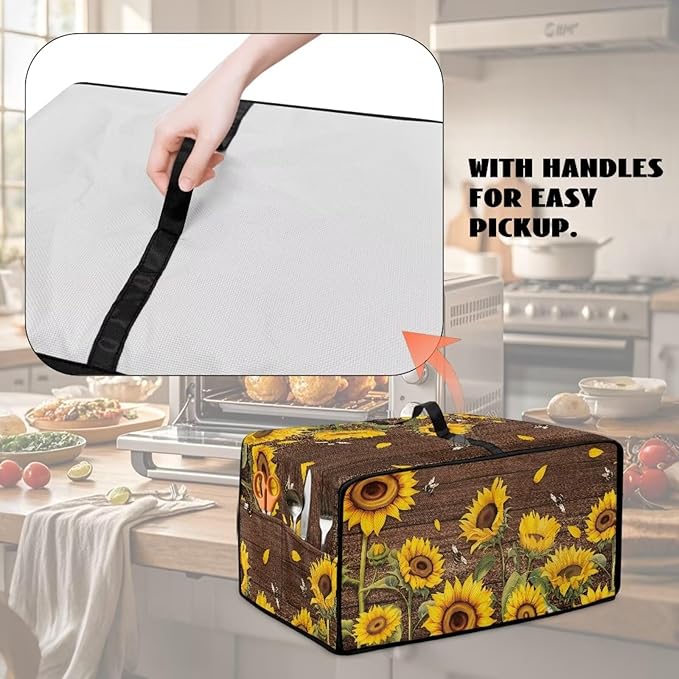 Rectangular Toaster Oven Cover Stain Resistant Washable Appliance Cover with Side Pockets Neat Storage and Protection for Kitchen Appliances Sunflower Wood Board