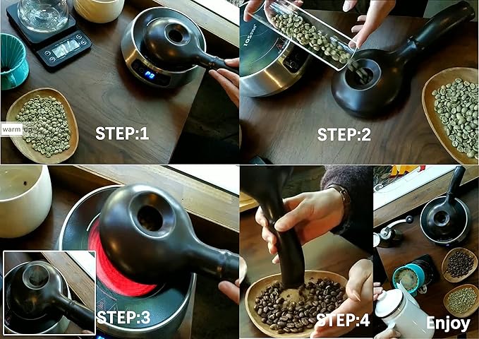 Ceramic Coffee Roaster Machine for Home Use Handy Stovetop Coffee Bean Roaster with Extended Handle Manual Coffee Baking Tool