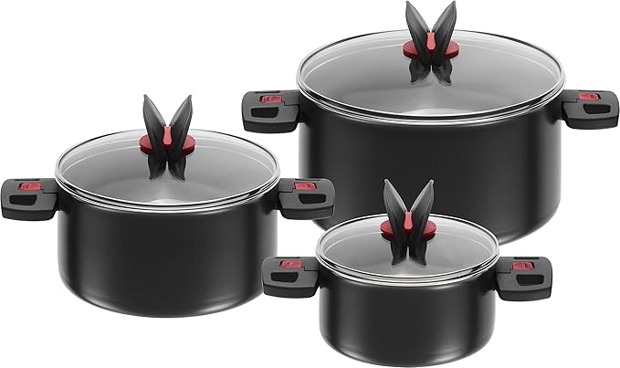 Ballarini Click and Cook 810000.6 Set of 3 Saucepans with Fitting Glass Lids