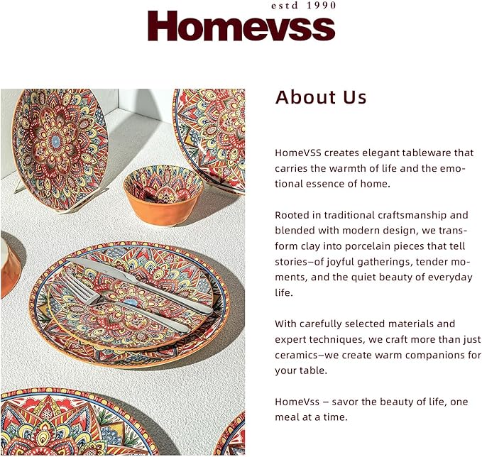 Homevss 20 Pieces Dinnerware Sets Plates and Bowls Set Porcelain Dishes Set for 4 Microwave and Dishwasher Safe Scratch Resistant Bohemian Style Dining Ware
