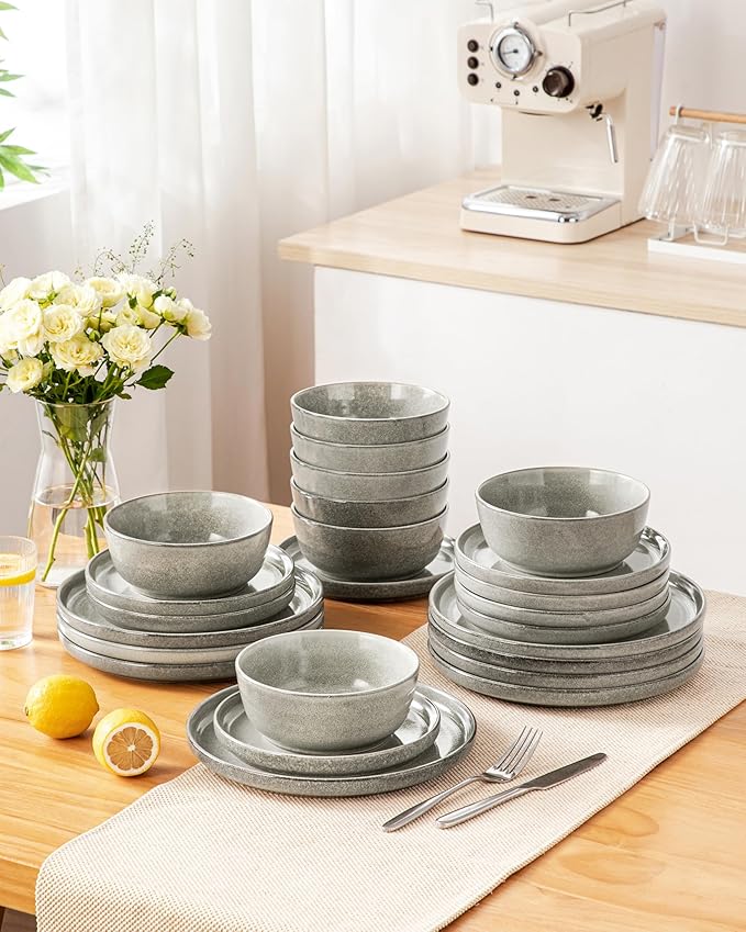 vancasso ANYA 18 Pieces Plates and Bowls Set Stone Grey Dinnerware Sets Reactive Glaze Dishes Set for 6 Ceramic Dishware Sets Kitchen Dinner Set Microwave &amp Dishwasher Safe