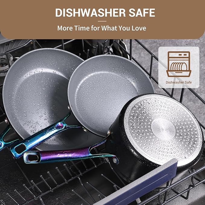 Ammeloo 17 Pcs Ceramic Cookware Set Induction Pots and Pans Set Non Stick Premium Colored Stay Cool Handle Non Toxic PFOA PFOS Free Oven Safe &amp Compatible with All Stovetops Black