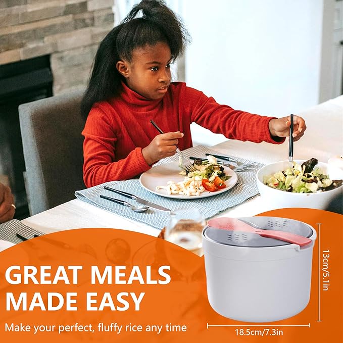 Microwave Rice Cooker Steamer Set: 2L Microwave Pasta Cooker with Rice Spoon Lid Strainer Non-stick Rice Cooker Steaming Pot for Rice Pasta Vegetables Quinoa Oatmeal Ramen (Green)