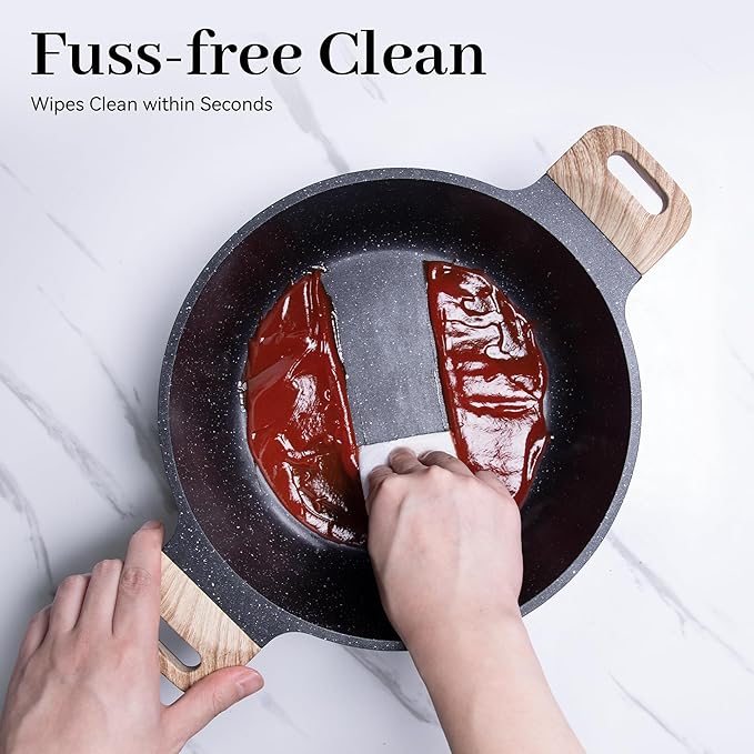 Pots and Pans Set Non Stick 17Pcs Kitchen Cookware Sets Granite Stone Induction Cookware Non Stick Cooking Set w/Frying Pans Saucepans Sauté Pan (PFOA Free) Black