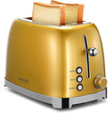 Gold 2 Slice Toaster Wide Slot Stainless Steel 6 Shade Settings Bagel Defrost &amp Cancel Functions Removable Crumb Tray Different Toast Sizes Cord Wrap 825w