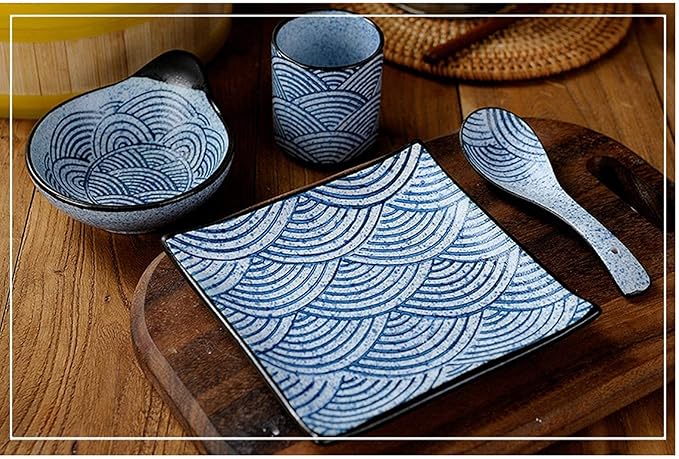 Dinnerware Sets Japanese Restaurant Tableware Tableware Hotel Supplies Simple Ceramic Dishes Creative Restaurant Countertop Four-Piece Set Household Set Bowl and Pl