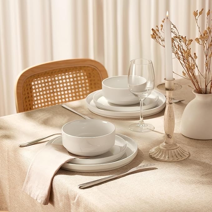 Ceramic Dinnerware Set 12-Piece Service for 4 Soup Bowls (31.5 oz) Salad Plates (7.5) Dinner Plates (10.5) Round Microwave and Dishwasher Safe White Cambridge Classics
