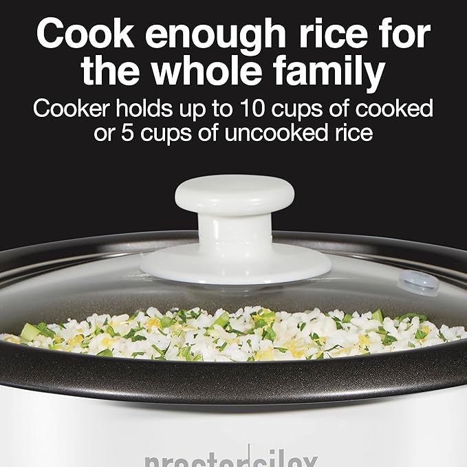 Proctor Silex Rice Cooker &amp Food Steamer 10 Cups Cooked (5 Cups Uncooked) Includes Steam and Rinsing Basket White (37533G)