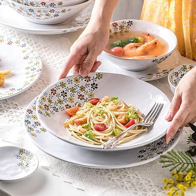 Dinnerware Sets Dish SetCeramics Dinner Sets22 Pieces Floral Pattern Porcelain | Relief Cereal Bowl and Steak Plate for Wedding Gift