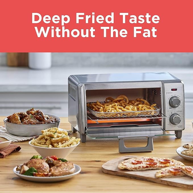 BLACK+DECKER Crisp 'N Bake Air Fry Countertop Convection Toaster Oven Medium Capacity 4-Slice 5-in-1 Fits 9” Pizza 30-Min Timer Bake Broil Air Fry Toast Keep Warm Stainless Steel