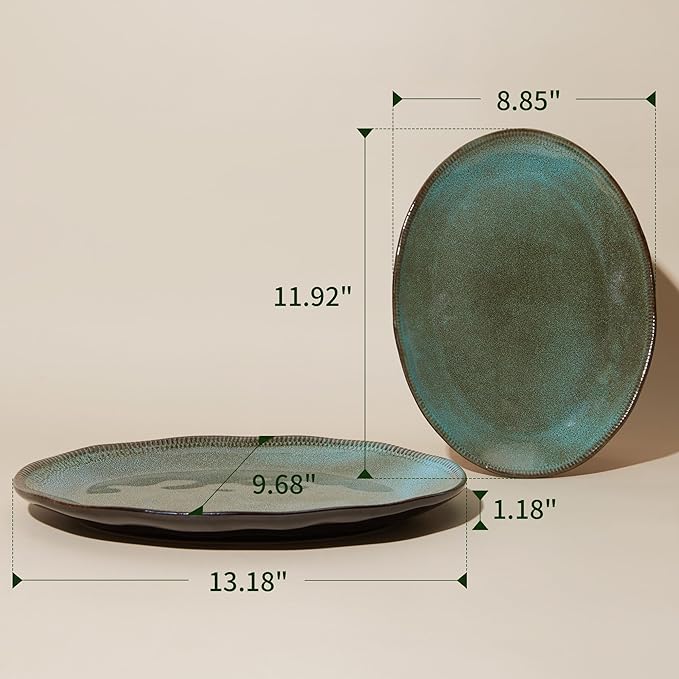 14 Pieces Dinnerware Sets with Serving Platter Brown Green