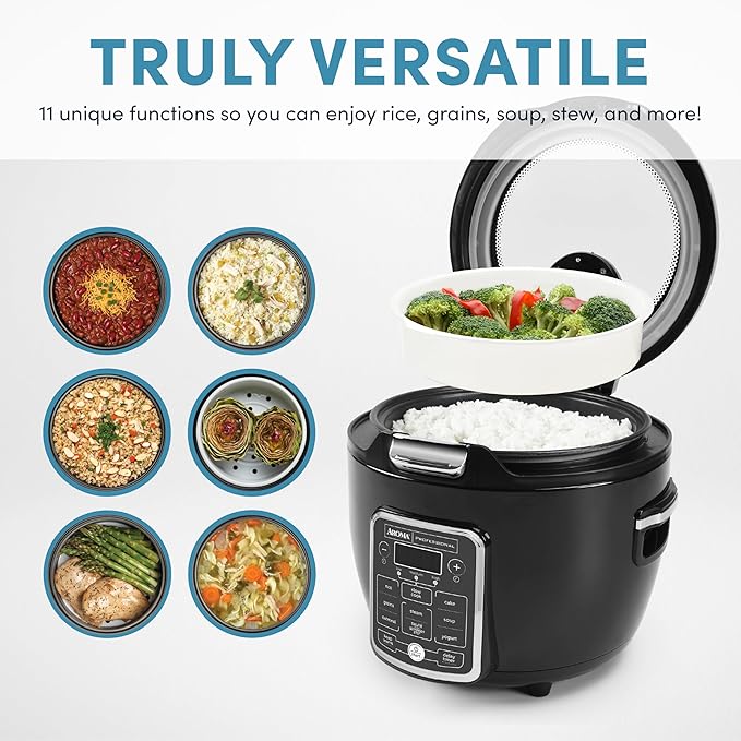Aroma Professional Touch Glass Lid Food Steamer Slow Cooker Multicooker with 11 Preset Functions Steam Tray Measuring Cup Rice Spatula 20 Cooked