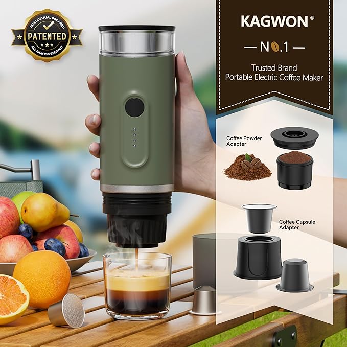 Portable Electric Espresso Machine Self-Heating Travel Coffee Maker with USB-C Compatible with Ground Coffee &amp NS Capsules Ideal for Camping Car RV Hiking &amp Office (Army Green)