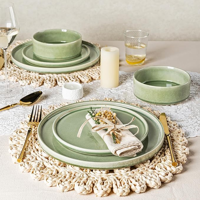 AmorArc Ceramic Dinnerware Sets Handmade Reactive Glaze Stoneware Plates and Bowls SetsHighly Chip and Crack Resistant | Dishwasher &amp Microwave Safe Dishes Set Service for 8 (24pc)