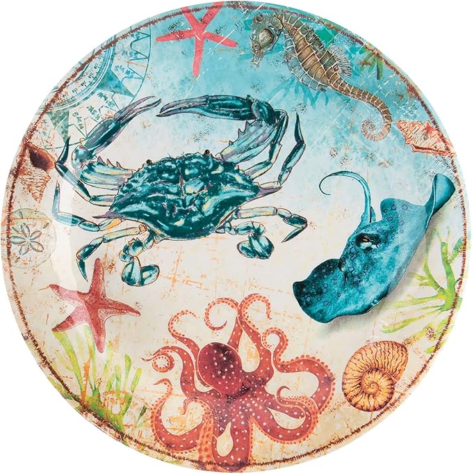 UPware 12 Piece Crab Melamine Dinnerware Sets Outdoor Dishes Set Plates and Bowls Sets Service for 4 Multicolor