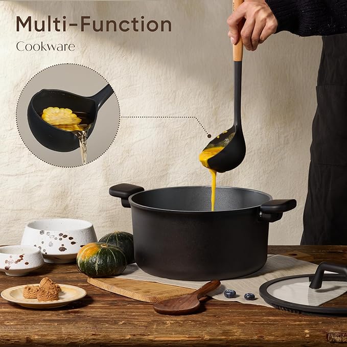 CAROTE 28PCS Pots and Pans Set Nonstick Cookware Set Kitchen Non Stick Induction Titanium Cookware Non-toxic Granite Cooking set PFOA Free Black
