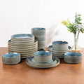 GBHOME 24-Piece Stoneware Dinnerware Set for 8 – Ribbed Ceramic Plates and Bowls Scratch-Resistant Microwave &amp Dishwasher Safe Reactive Glaze Deep Ocean