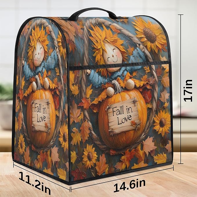 cfpolar Kitchen Aid Mixer Cover Compatible with 6-8 Quarts Pumpkin Fall Scarecrow Stand Mixer Cover Kitchen Aid Mixers Accessories Appliance Organizer Bag Dust Covers with Zipper Pocket